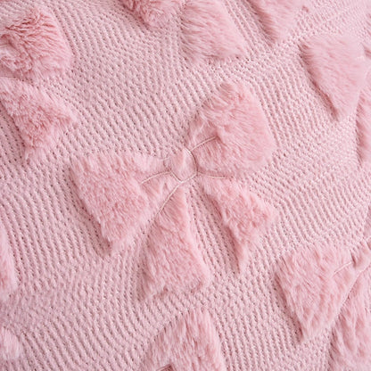 LIGICKY Set of 2 Pink Bow Throw Pillow Covers Decorative Soft Plush Cute Bowknot Couch Cushion Covers Coquette Room Decor Aesthetic Pillow Cases for Girl Bed Chair Sofa Living Room,18x18 Inch