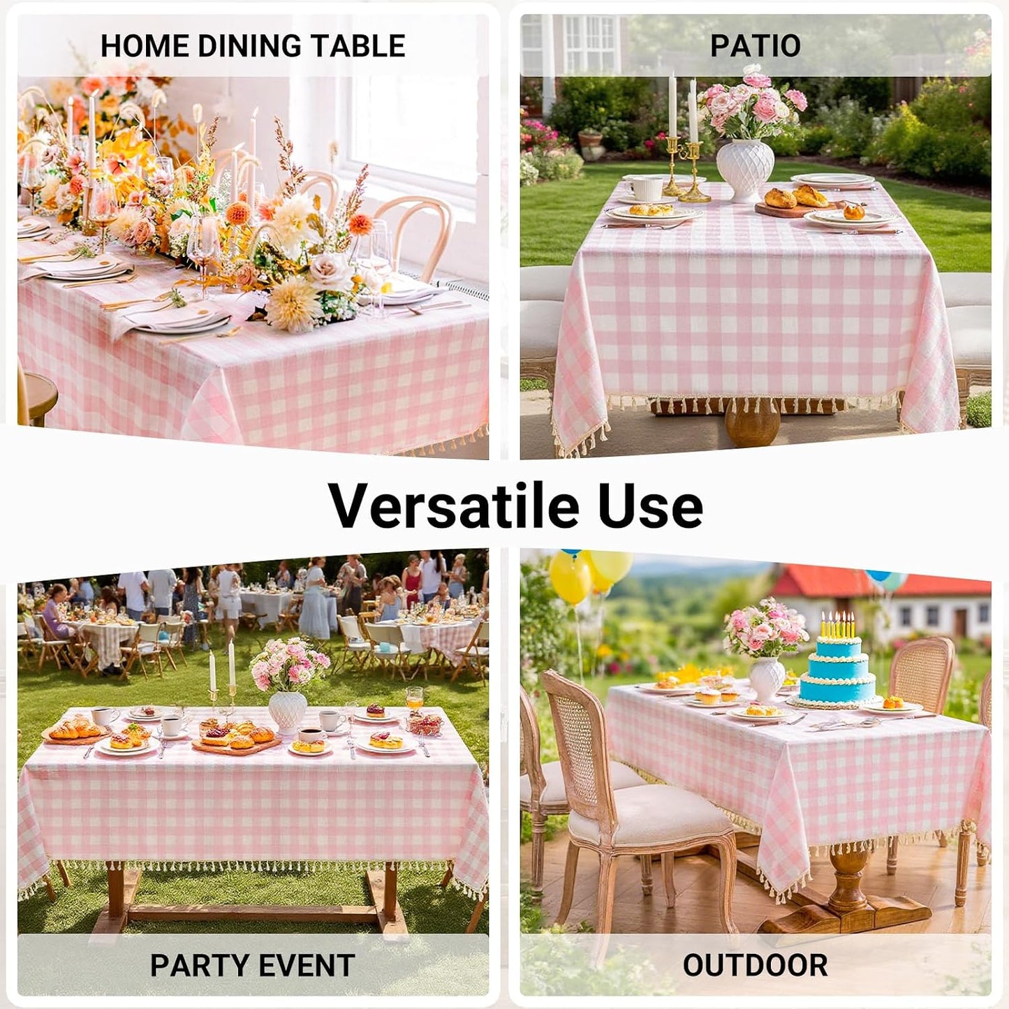 Checkered Tablecloth Rectangle Cotton Linen Gingham Table Cloth with Tassel Washable Wrinkle Free Heavy Duty Buffalo Plaid Table Cover for Dining/Party/Picnic (Pink, 55" x 70" (Rectangular))