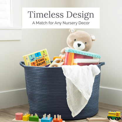 Natemia Rope Storage Basket- Nursery Bin and Toy Organizer (15”x15”x14”), Laundry Basket, Basket for Towels, Pillows and Blankets, Perfect Baby Registry Gift