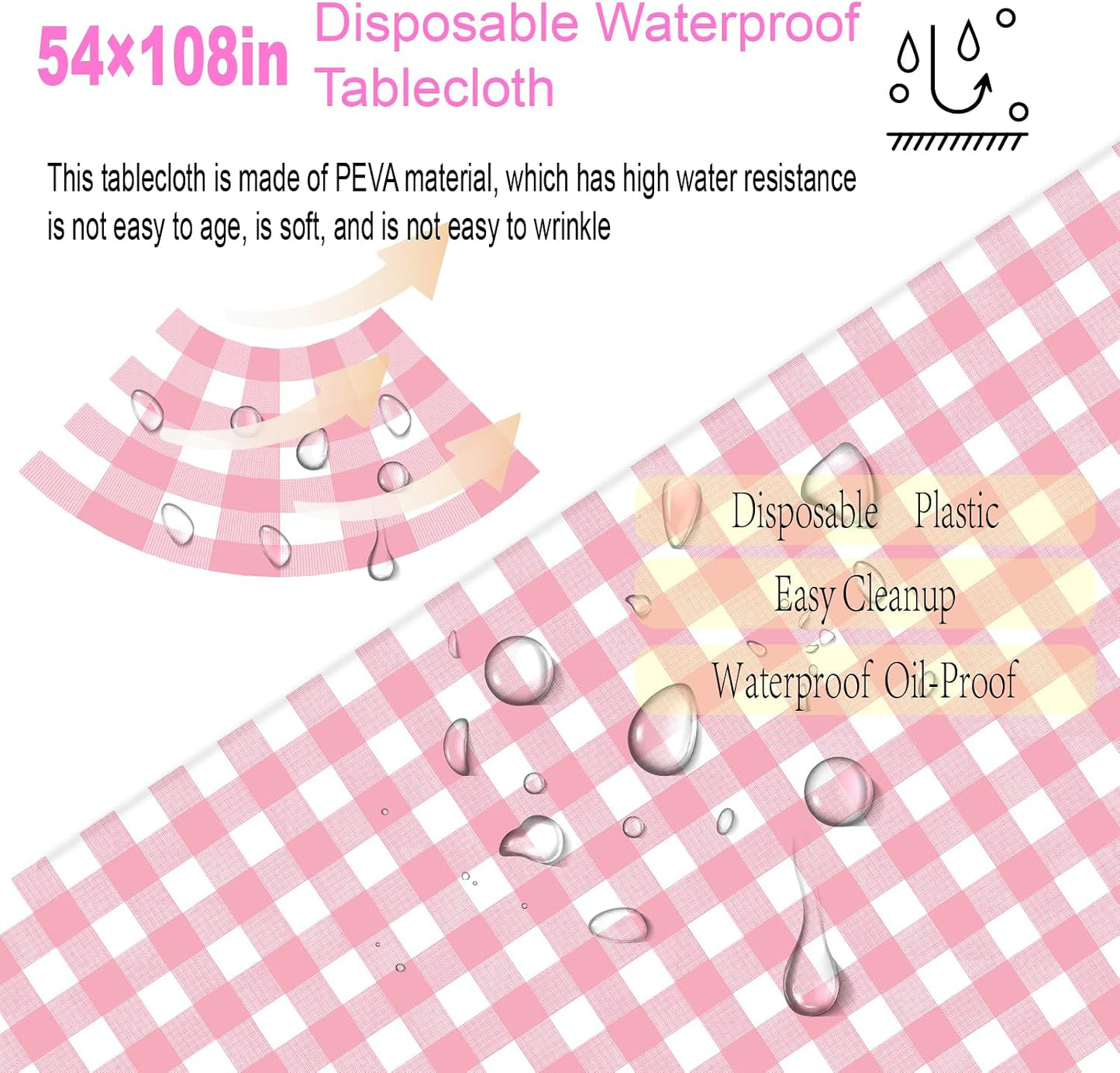 4 Pack Pink and White Checkered Tablecloth Pink Checkered Flag Tablecloth, Disposable Plastic Gingham Table Cover for Parties, Race Car Birthday Party, Birthday, Outdoor Picnic, 54 × 108 Inch