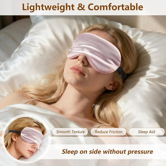 Sleep Mask Silk Eye Mask for Men Sleeping Mask, Adjustable Elastic Strap for Night Shading Sleep Mask, Soft and Comfortable for Both Men and Women(Pink)