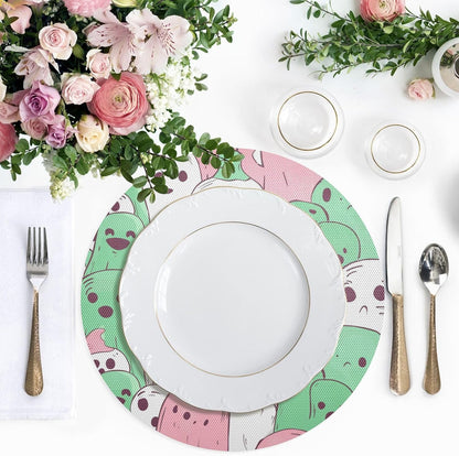 Green and Peach Unique Pattern Natural placemats Round Reversible placemats placemats Fabric Washable Farmhouse Decor placemats Waterproof Place mat 6 Set placemats for Plastic 15.4x15.4in