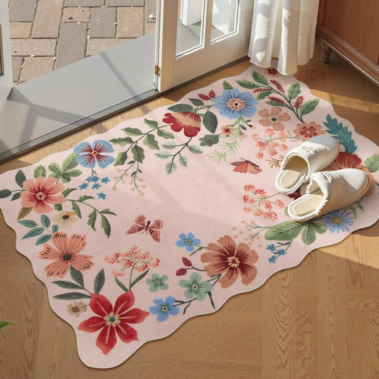 Lahome Floral Pink Rugs for Entryway, 2X3 Washable Kitchen Rug Non Slip, Ultra-Thin Indoor Door Mat Stain Resistant Boho Small Carpet for Bathroom Bedroom Flore (2x3ft,Light Pink)