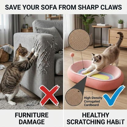 3-in-1 Cat Scratcher Lounge Bed – Ergonomic Curved Cat Scratching Board Nest – Durable Cardboard Cat Scratching Post Alternative for Sleeping and Instinct Releasing, Pink