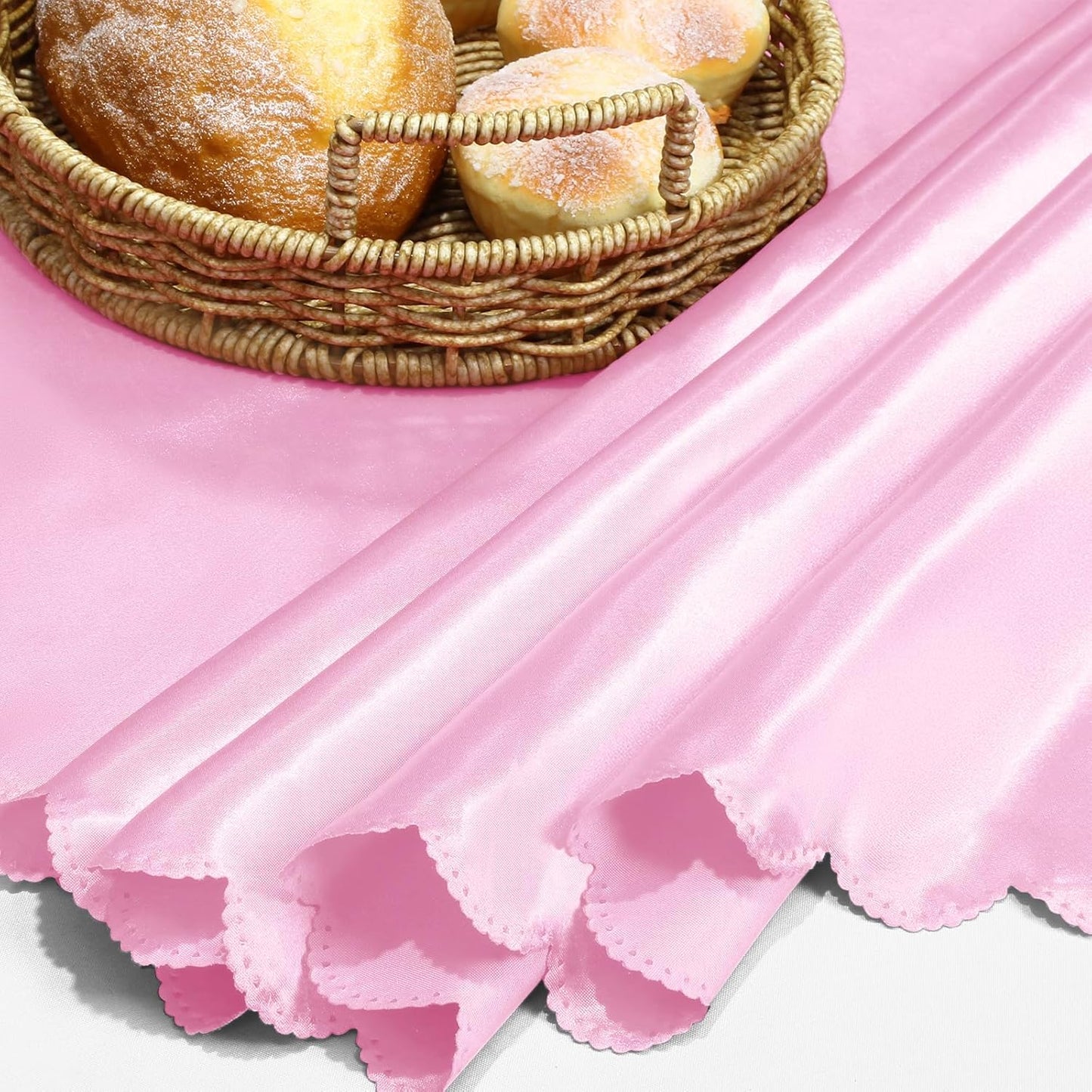 KKJIAF 1 Pack 60 Inch / 5ft Round Table Cloth, Light Pink Overlay Round Satin Table Cover, Silky Satin Dining Tablecloths for Wedding Buffet Parties Banquet Decoration