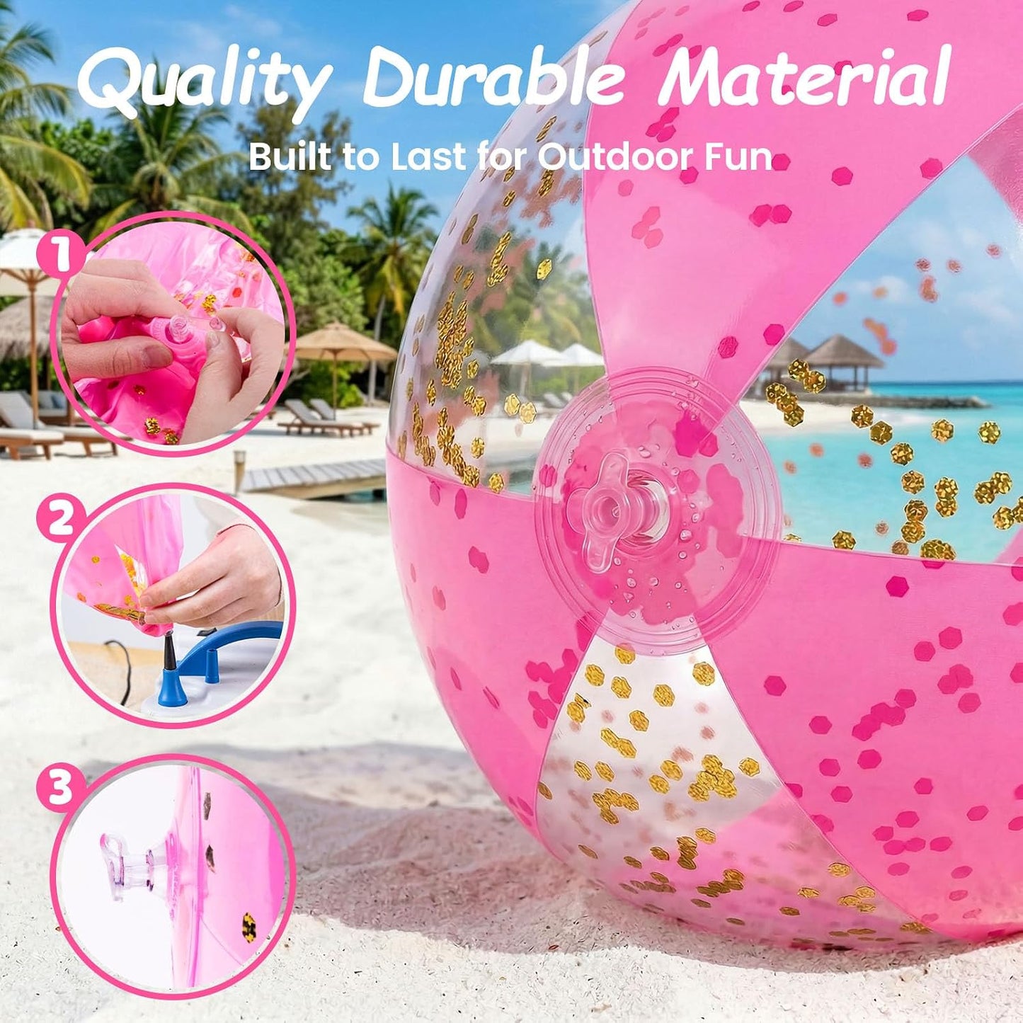 POPLAY 16 Inch Inflatable Beach Balls, 3 Pack Glitter Beach Balls Pool Toys with Confetti Sparkling Balls for Kids Toddlers Adults Summer Pool Party Favors