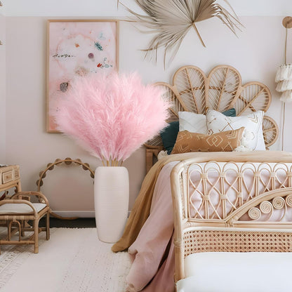 Ouddy Decor 8 Pcs Faux Pampas Grass Decor 38''/97cm Tall Artificial Large Pompous Pompas Floral Fluffy Fake Plants Floor Vase Filler for Wedding Kitchen Home Boho Decorations, Pink
