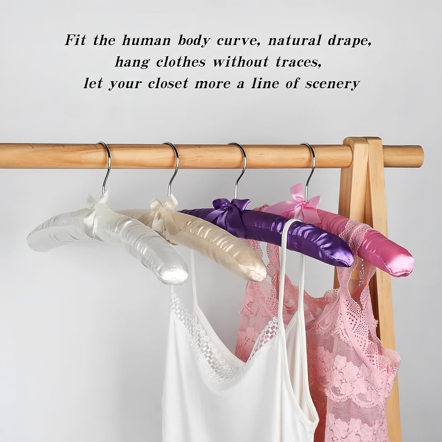 10 Pcs Satin Padded Hangers for Women Clothing, Sweater Hangers No Bump，Anti Slip Cushioned Hangers for Sweaters, for Clothes Sweaters Dresses Suits (10, Light Pink)