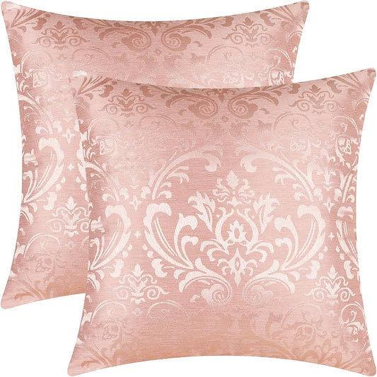 CaliTime Pack of 2 Throw Pillow Covers Cases for Couch Sofa Home Decoration Vintage Damask Floral Shining & Dull Contrast 18 X 18 Inches Dusty Pink