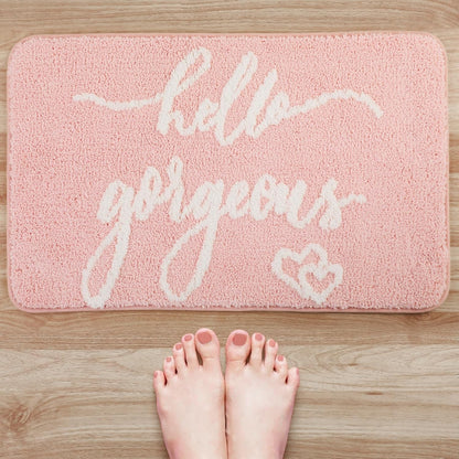 Tinideya Hello Gorgeous Bath Mat 32 x 20 Inches Light Pink Bathroom Rug with Letters Bathroom Decor Birthday Gift for Women Girls Housewarming Present