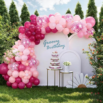 60Pcs 12 Inch Pink Latex Balloons Set - Hot Pink, Pink, Metallic Pink Confetti Party Balloons with Ribbon for Birthday, Wedding, Graduation Anniversary Party Decorations.