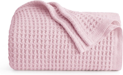 Bedsure 100% Cotton Throw Blanket for Couch 50x70 inches - Cooling Breathable and Soft for Summer, Waffle Weave Throw Blanket for Office, Pink