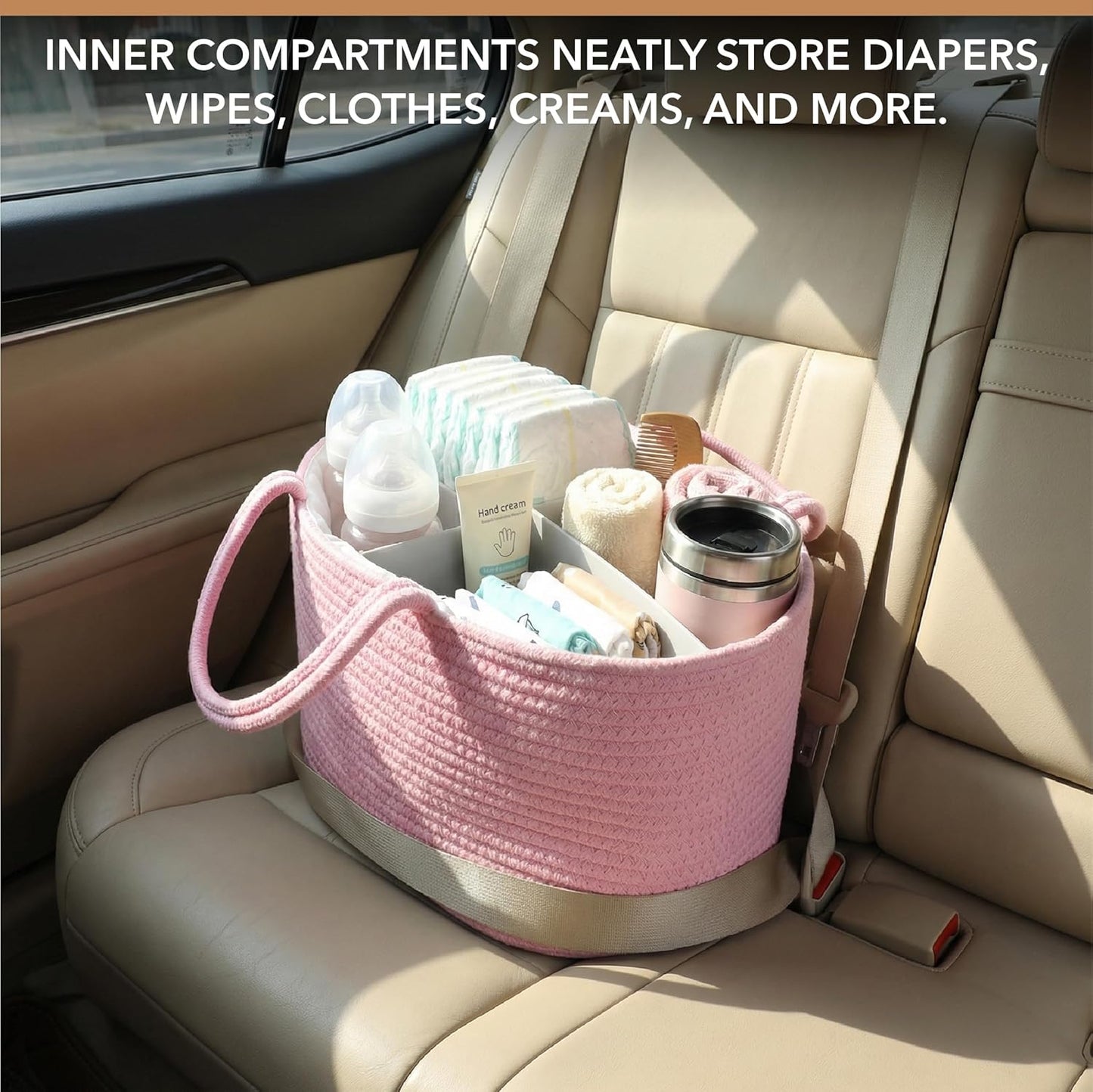Mr. Pen- Baby Diaper Caddy Organizer, Pink, Rope Nursery Storage Bin and Car Organizer, Portable Holder Tote Bag for Changing Table, Travel, Baby Shower Gifts, Newborn Essentials