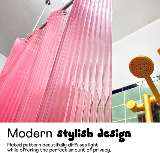 Sproos! - Fluted Shower Curtain Pink 72" x 72" - Prevent Water Splashes - Modern Stylish Design - Eco-Friendly Material - Easy Maintenance Durable Long-Lasting