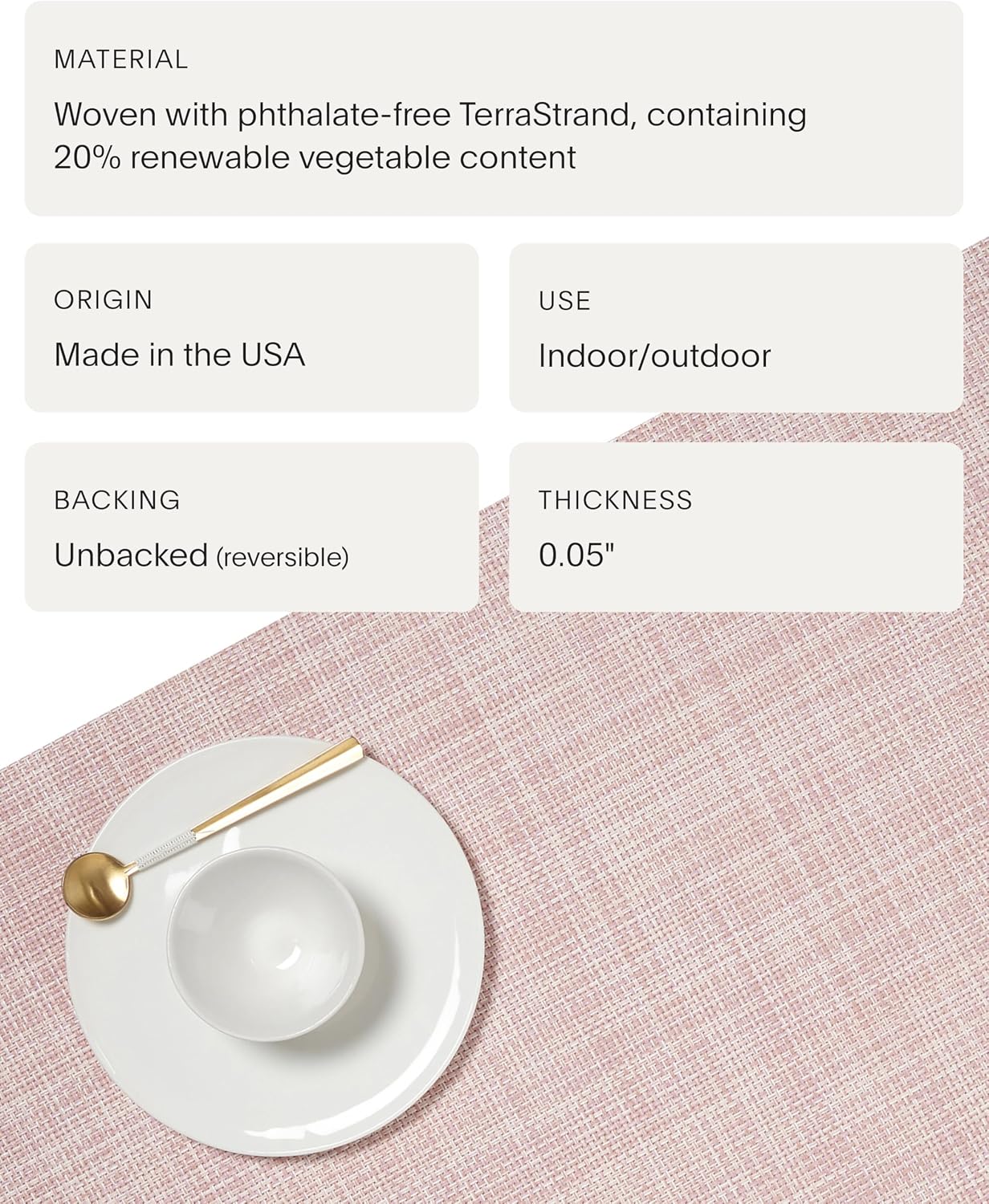 Chilewich Mini Basketweave Placemats in Blush - Set of 4 - Easy Care Woven Tabletop Textiles - Indoor/Outdoor - 19" x 14" Rectangle