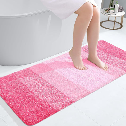 OLANLY Bathroom Runner Rugs Mat 47x20, Extra Soft Absorbent Microfiber Bath Rugs, Rubber Backing, Quick Dry, Washable Long Bath Mats for Bathroom Floor, Tub and Shower, Home Decor Accessories, Pink