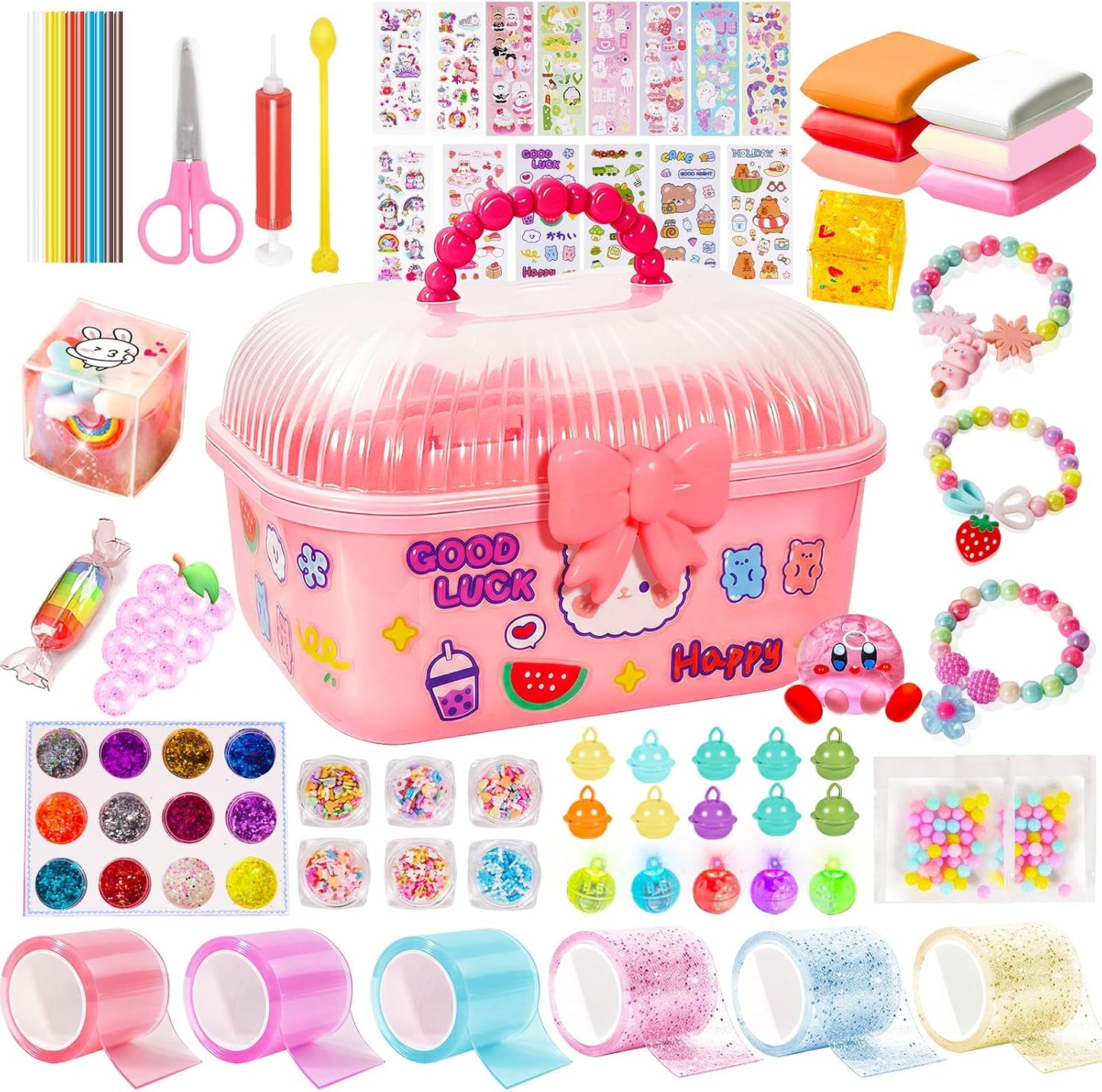 ZESKUU Nano Tape Bubble Kit for Kids - 83Pcs Nano Tape Squishy Maker Kit with Bracelet, Small Bell, Tutorials - DIY Craft Kit Suitable for Birthday Gift Toys for 6 7 8 9 10 11 12 Year Old Boys Girls