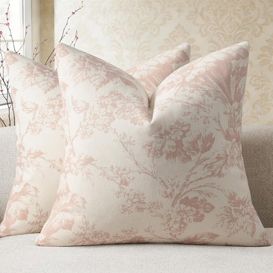 Buenohuas Farmhouse Decorative Pillow Covers 18x18 Set of 2, Vintage Tropical Botanical Floral Patterned Cushion Covers for Sofa Couch Chair Bed Living Room Home Decor Accents, Dusty Pink