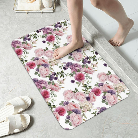 Bathroom Rugs-Pink Rose Pattern, Non Slip Quick Dry Machine Washable Comfortable Bath Mat for Bathroom Floor Tub and Shower