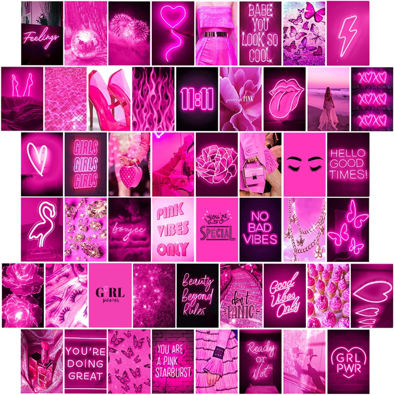 WOONKIT Pink Neon Wall Collage Kit Aesthetic Pictures, Trendy Room Decor for Teen Girls, Pink , 50pcs 4x6 Inch