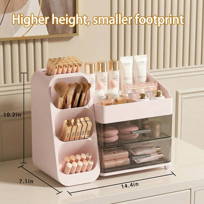 Large Capacity Makeup Organizer Countertop with Makeup Brush Holder for Vanity, Thickened Material, Bathroom Countertop Organizer Skin Care Perfumes Storage, Teen Girl Gifts for 12-23 Year（pink）