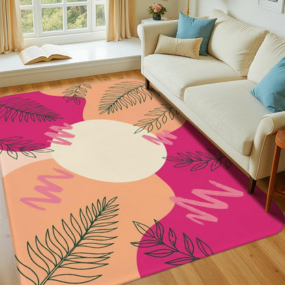 Sun Area Rug, Modern Abstract Leaves Wavy Lines Summer Peach Non-Slip Home Indoor Pattern Carpets Non Shedding Rugs for Living Room Bedroom Under Table Dining Decor 4' X 6'