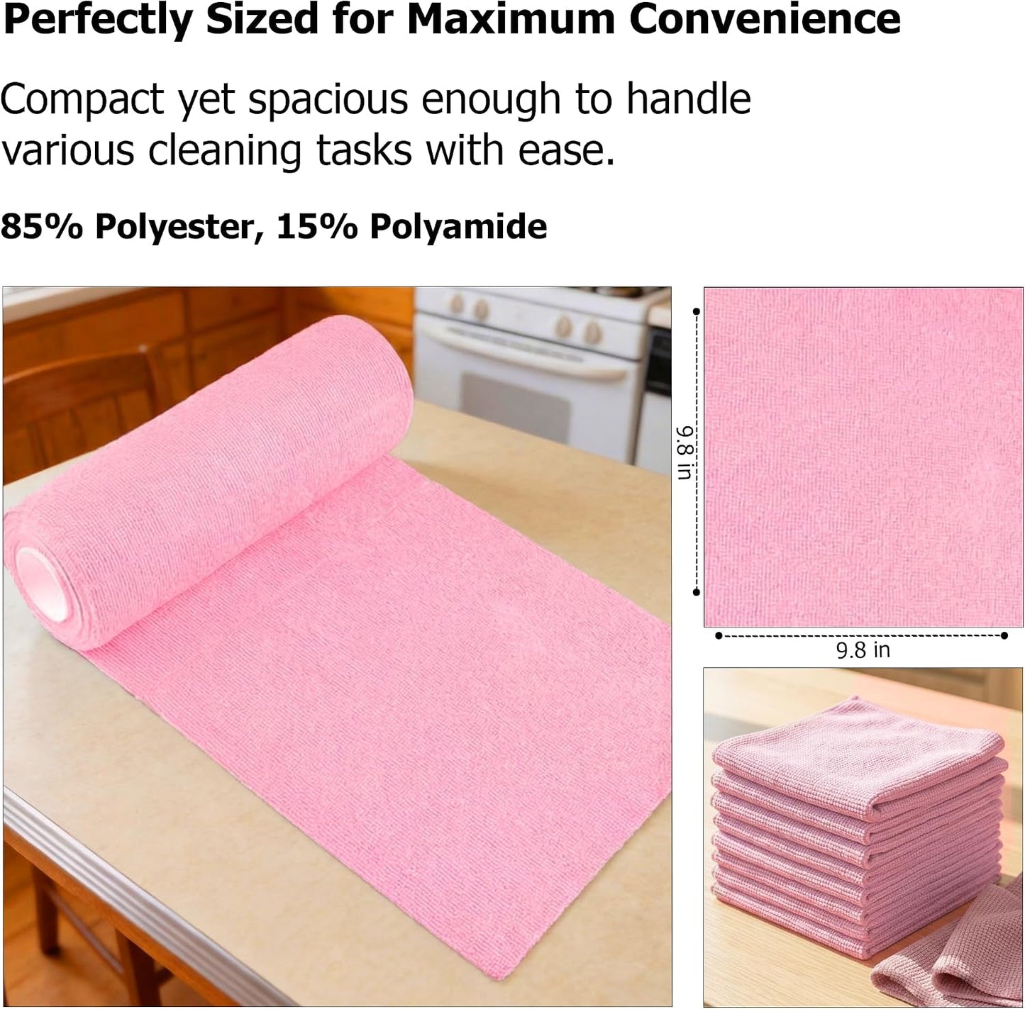 Microfiber Cleaning Cloth Roll 20 Sheets 11" x 10" Tear Away Microfiber Towel Roll Reusable Paper Towels Washable Ultra Absorbent Lint-Free Cleaning Cloths for Kitchen, Car and Home Use, Pink