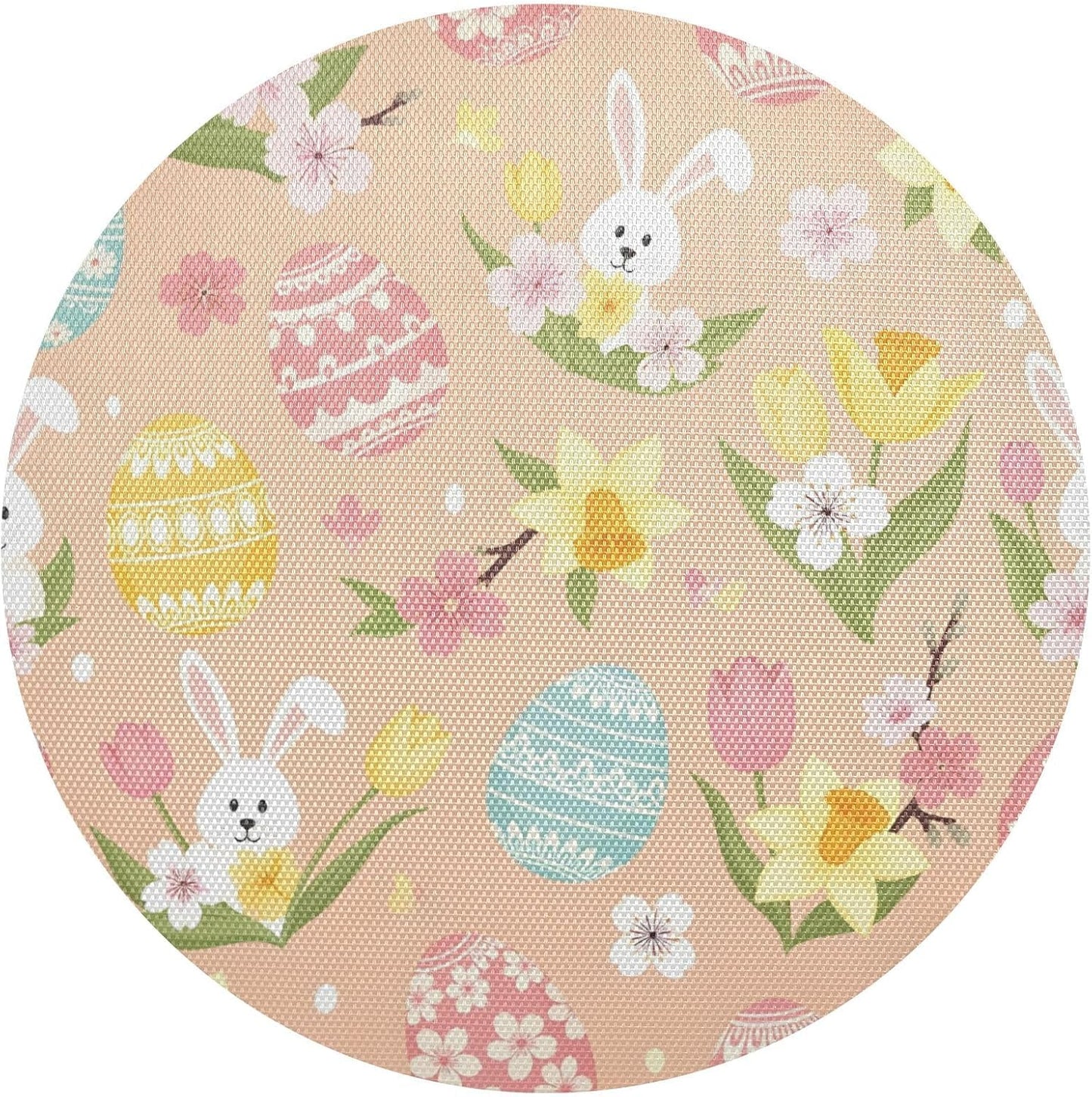 Easter Eggs Pattern Peach Round Placemats Set of 6 Washable Place Mats Heat Resistant Non-Slip Table Mats for Dining Table Decor