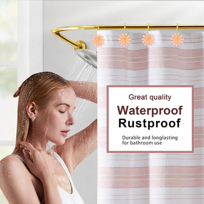 Shower Curtain Hooks, Rust Resistant Cute Daisy Metal Decorative Shower Rings Hangers Set of 12 for Bathroom Curtains,Clothing, Towels (Gold Pink)