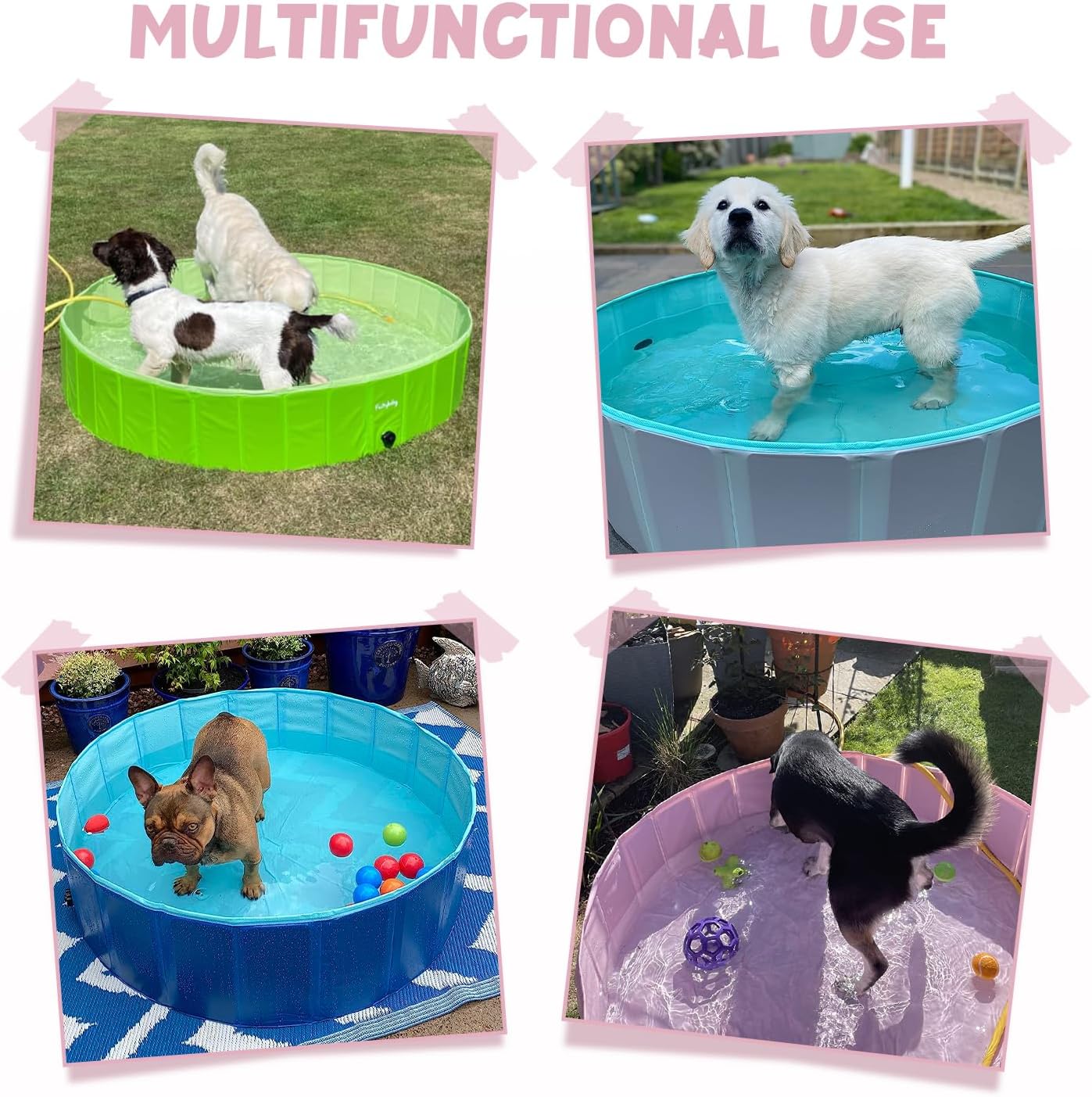 Furrybaby Foldable Dog Pool 32", Hard Plastic Kiddie Pool for Dogs, Collapsible Dog Pool with Rigid PP Core, Non-Slip PVC, Durable Pet Bath Tub for Indoor/Outdoor Backyard, Pink