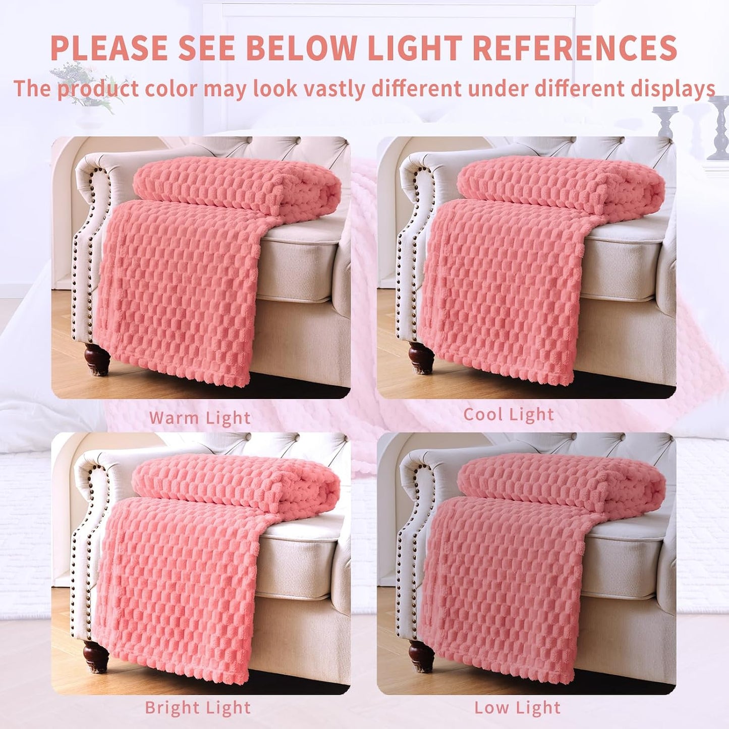 PLEASANT BOULEVARD Fleece Throw Blanket for Couch with 3D Turtle Shell Jacquard Soft Blanket, Fuzzy Blanket for All Seasons 60x80 Inches, Pink