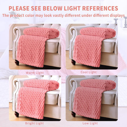 PLEASANT BOULEVARD Fleece Throw Blanket for Couch with 3D Turtle Shell Jacquard Soft Blanket, Fuzzy Blanket for All Seasons 60x80 Inches, Pink