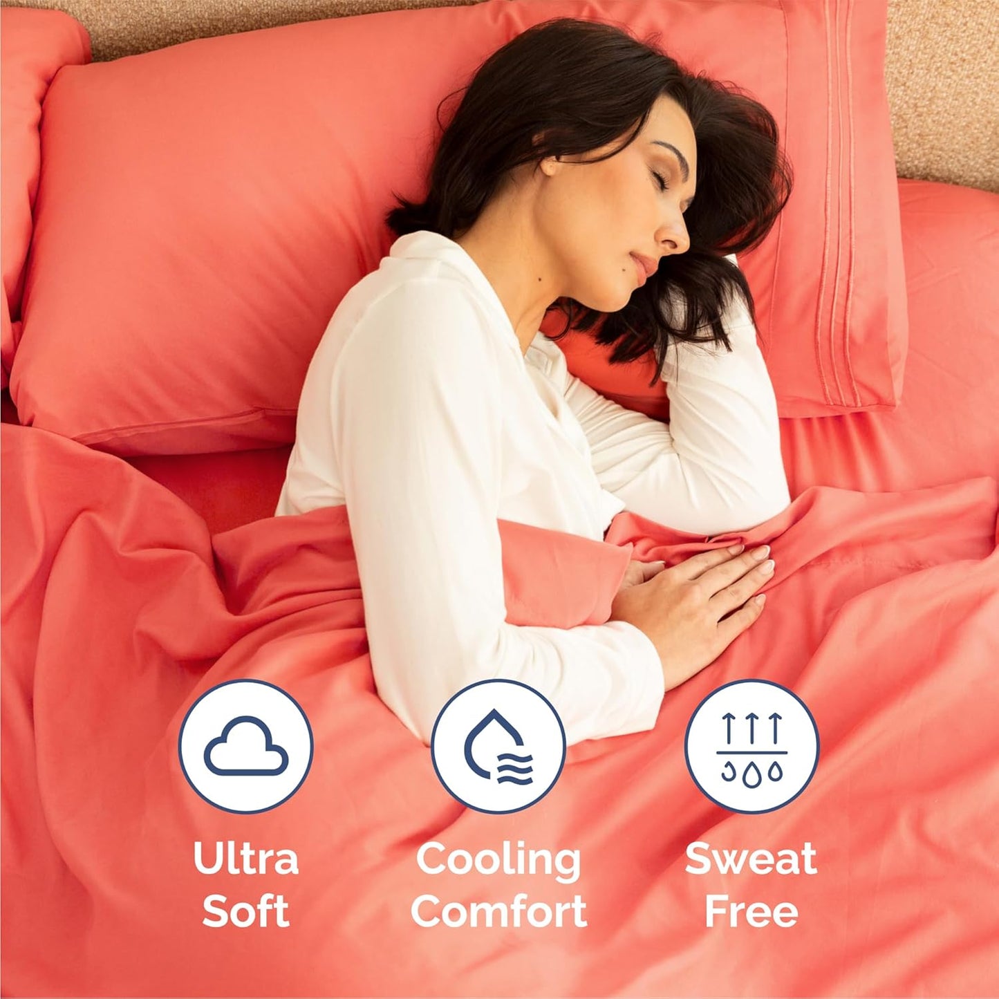 Queen Size 4 Piece Sheet Set - Comfy Breathable & Cooling Sheets - Hotel Luxury Bed Sheets for Women & Men - Deep Pockets, Easy-Fit, Extra Soft and Wrinkle Free Sheets - Coral Oeko-Tex Bed Sheet Set