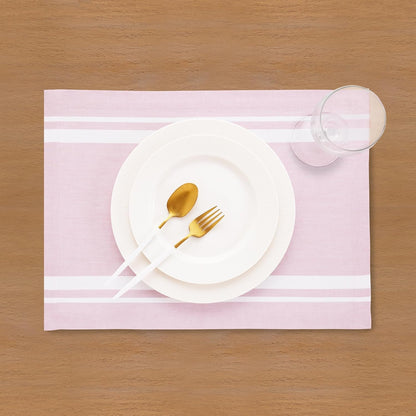 Solino Home Linen Placemats Set of 4 - French Stripe White and Dusty Pink Placemats 14 x 19 Inch - 100% Pure Linen Table Mats for Summer