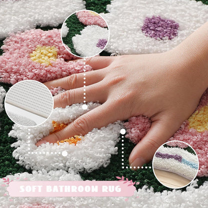 Flower Bathroom Rug, Irregular Shaped Floral Bath Mat, Colorful Spring Ultra-Thick Absorbent Mat, Machine Washable Shower Rug, Suitable for Bathroom, Balcony, Bedroom, 20 x 31 Inches (Pink)