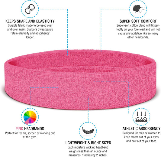 Suddora Workout Headband for Men and Women, Moisture-Wicking Athletic Sweatband, Lightweight Cotton Terry Cloth Bands for Basketball, Tennis, Football, Gym, Running, Cosplay & Costumes