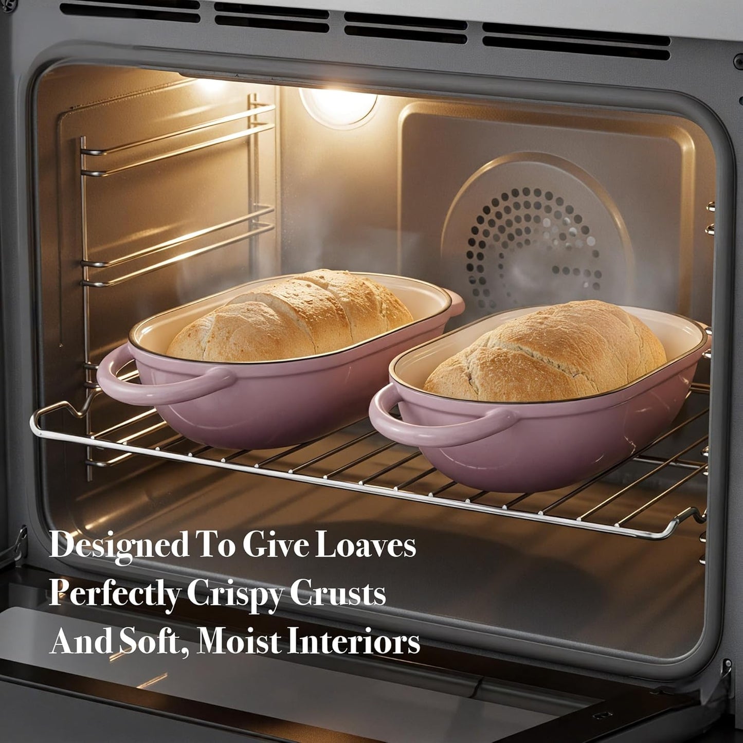 2 QT Oval Dutch Oven for Bread Baking,Enamelled Cast Iron Bread Oven for Sourdough, Sourdough Loaf Pan with Lid, Heavy-Duty Non Stick Bread Pan for Homemade Bread Baking, Pink
