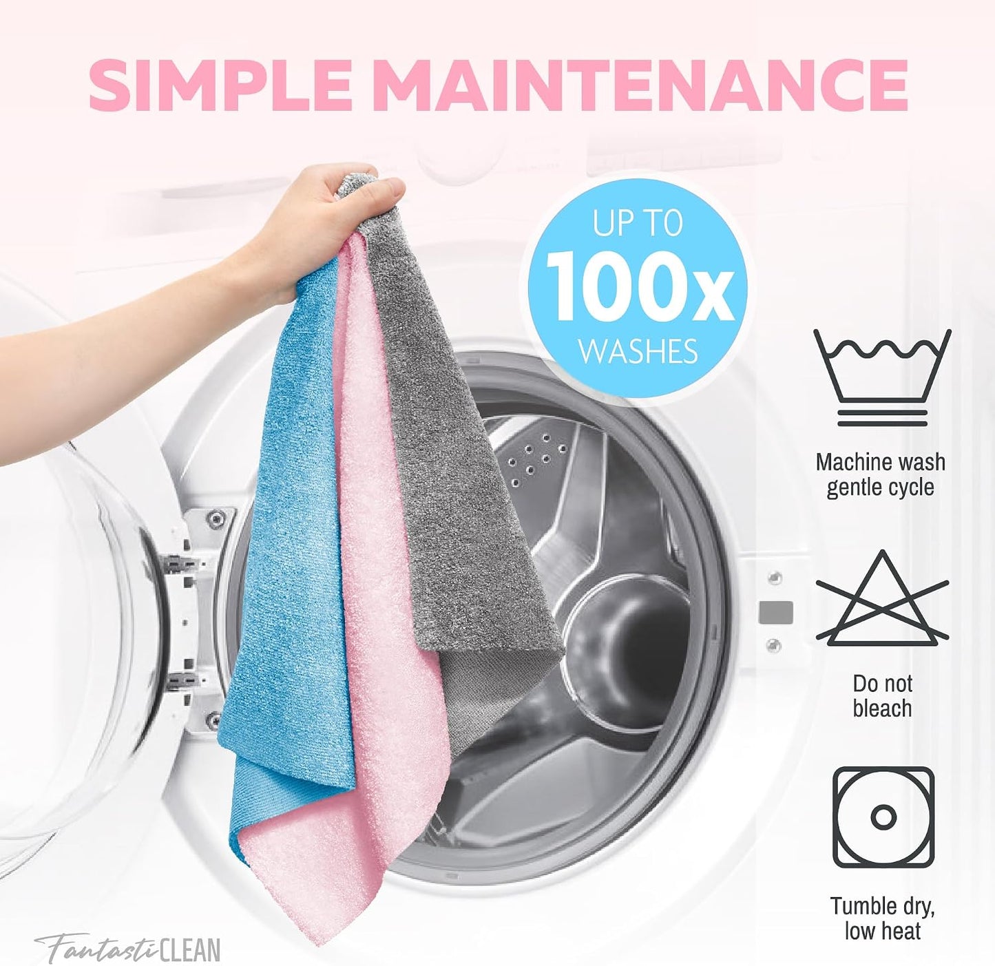 Fantasticlean Thick & Large Microfiber Cleaning Cloth Roll, 16'' by 16''- 36 Sheets, Premium Detailing Towels, Ultra Absorbent, Lint-Free Reusable Wipes for All-Around Cleaning (Glossy Pink)