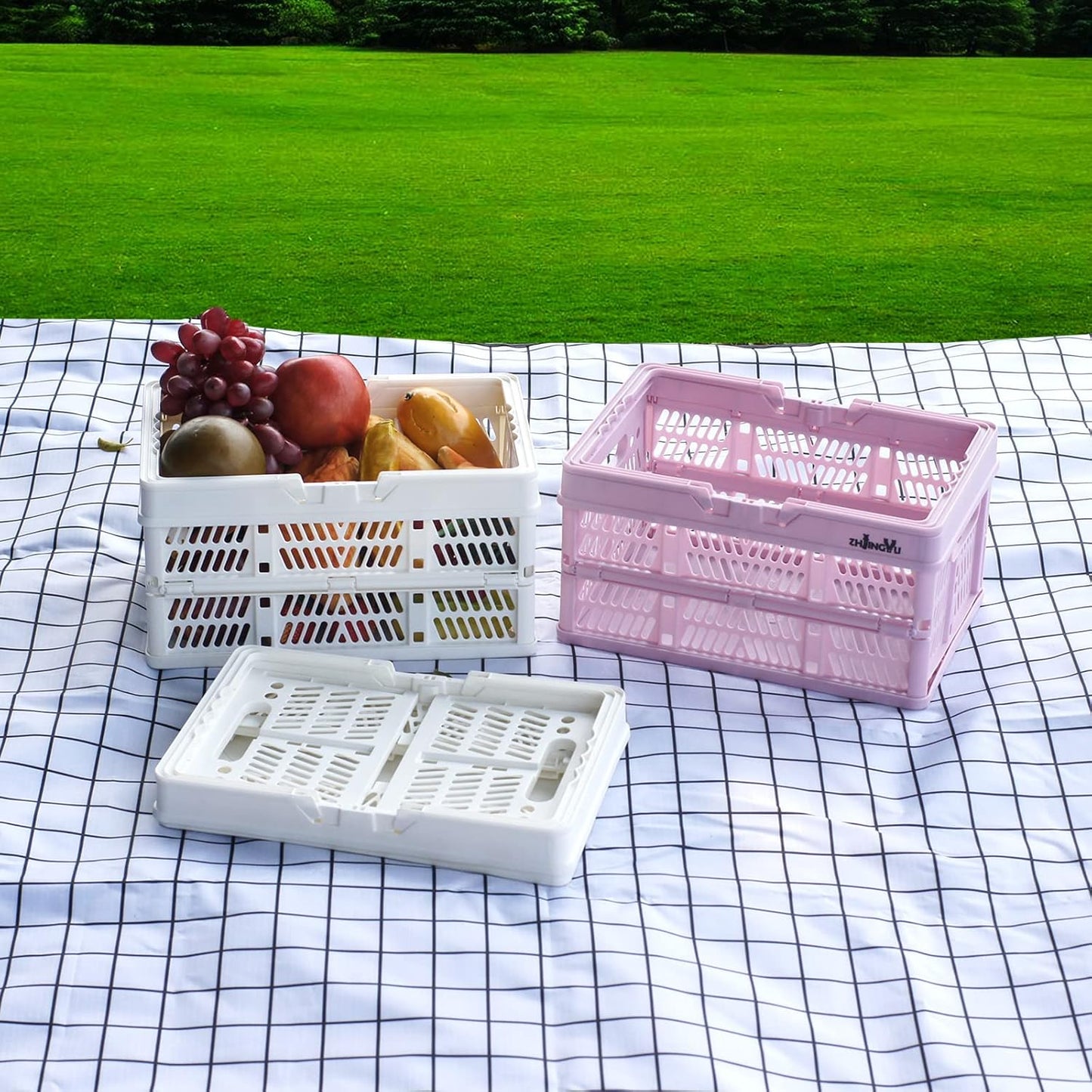 ZHJINGYU crates for storage,plastic baskets for organizing,collapsible shopping basket,foldable crate with Handles,collapsible storage crate,car basket,for Kitchen,Bathroom,Medicine.small,Pink