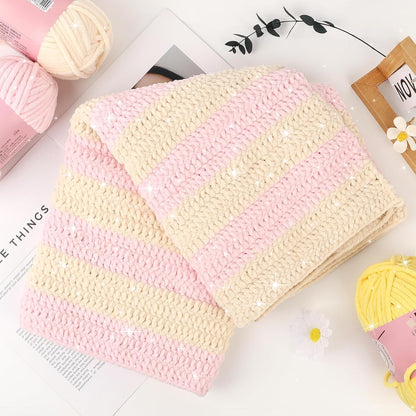 Katech Velvet Chenille Yarn for Crocheting-6 Pack of 100g/3.53oz-#6 Super Bulky Sparkle Chenille Yarn for Knitting, Chunky Plush Baby Blanket Yarns, Ideal for Blankets, Dolls, Bags (Pale Pink)