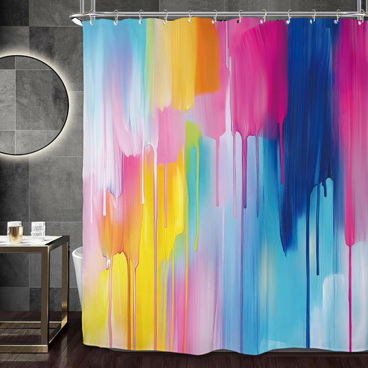 Miyotaa Abstract Modern Blue Pink Shower Curtain Set 60Wx71H Inches Colorful Contemporary Aesthetic Minimalist Art Painting Waterproof Bathroom Curtain with 12 Hooks