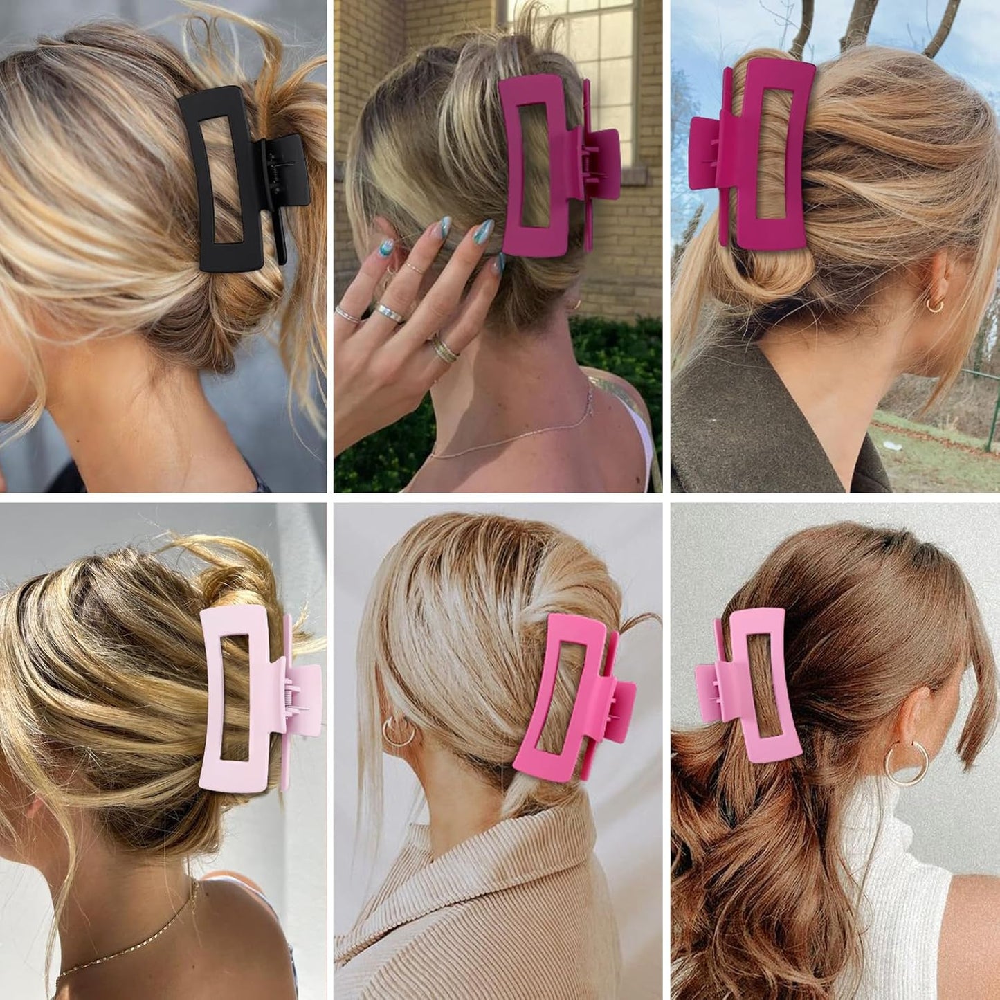 Sisiaipu 4 Inch Big Hair Claw Clips 6 Pcs Large Claw for Thick Hair Square Hair Clips for Women Rectangle Hair Clips Nonslip Acrylic Banana Jaw Clips Hair Accessories for Girls (Pink Purle)