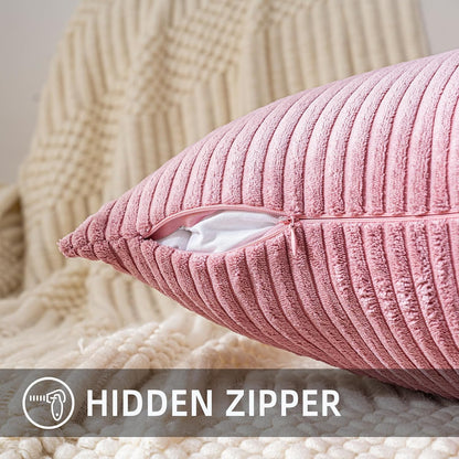 Set of 1 Lumbar Throw Pillow Cover 12x24 Inch Pink, Soft Striped Corduroy Cushion Case Modern Farmhouse Home Decor for Sofa Living Room Couch Bed