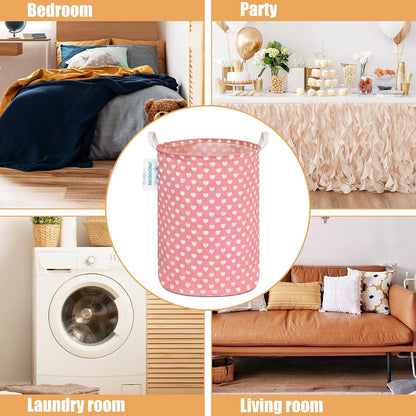 Laundry Hamper Collapsible Kids Storage Basket Waterproof Fabric Toy Clothes Organizer Bin for Children Bedroom Bathroom (Pink heart)