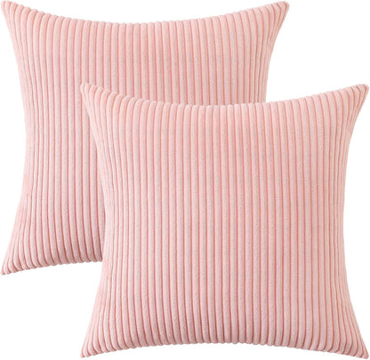 Mecatny Corduroy Summer Decorative Throw Pillow Covers 18x18 Set of 2 for Sofa Living Room, Soft Neutral Boho Couch Pillow Covers for Home Decor, Pink