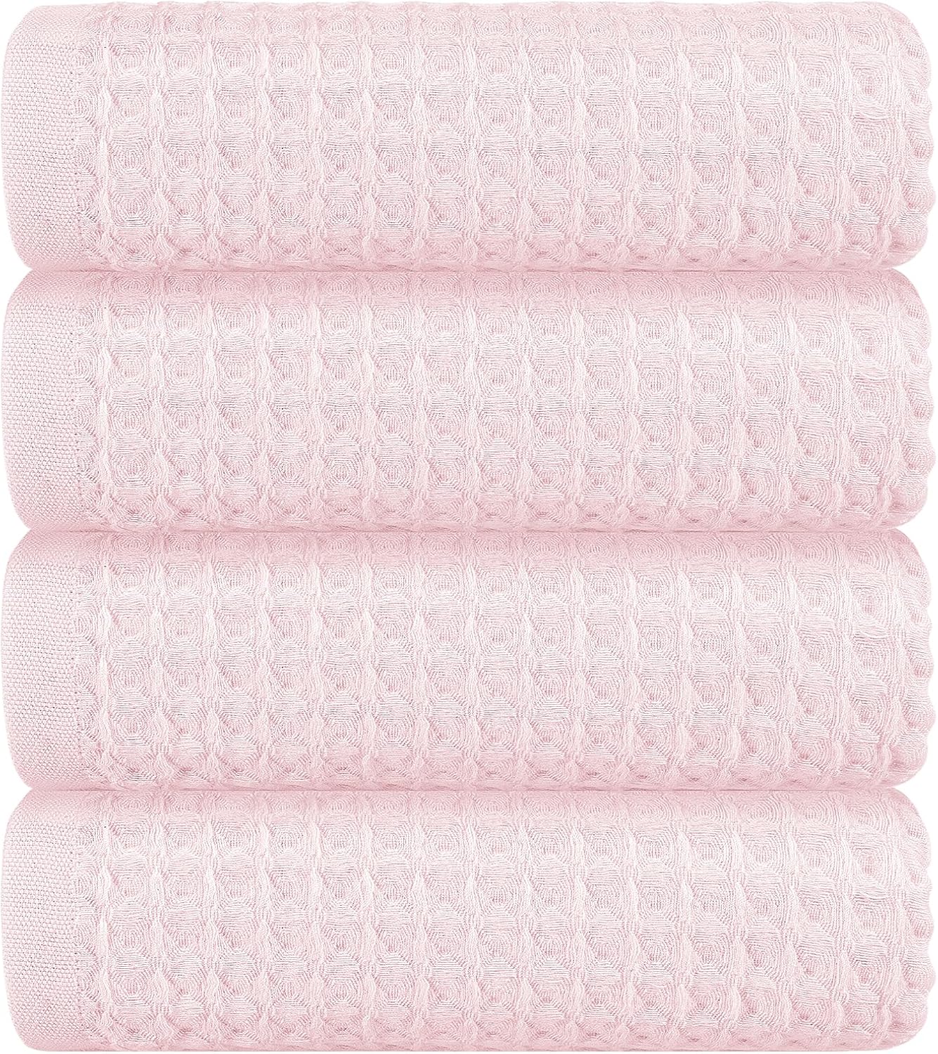 4 Piece Light Pink Waffle Bath Towel Set, 27x54 in Extra Large Bathroom Shower Towels, 100% Cotton Ultra Soft Bath Towel, Highly Absorbent Quick Drying Towels for Bathroom Gym Hotel and Spa