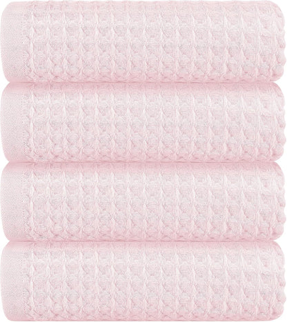 4 Piece Light Pink Waffle Bath Towel Set, 27x54 in Extra Large Bathroom Shower Towels, 100% Cotton Ultra Soft Bath Towel, Highly Absorbent Quick Drying Towels for Bathroom Gym Hotel and Spa