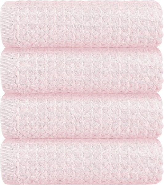 4 Piece Light Pink Waffle Bath Towel Set, 27x54 in Extra Large Bathroom Shower Towels, 100% Cotton Ultra Soft Bath Towel, Highly Absorbent Quick Drying Towels for Bathroom Gym Hotel and Spa
