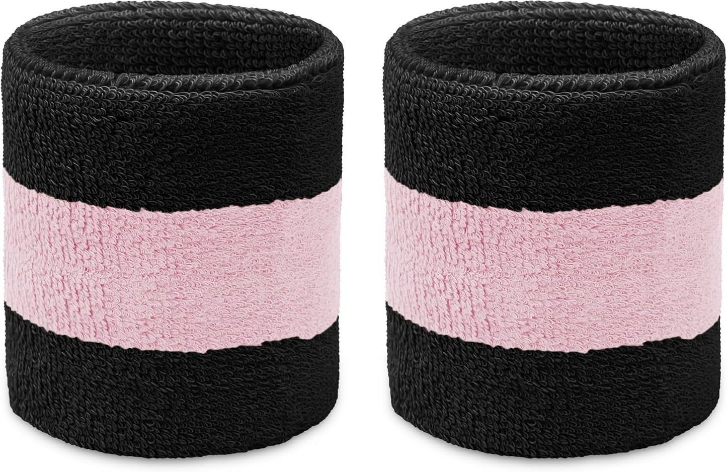 COUVER 2-Color Striped Wrist Sweatbands - Terry Cloth Athletic Wristbands for Men, Women & Youth - 1 Pair Moisture Wicking Sports Wristbands for Tennis, Basketball, Gym & Running, 1 Pair