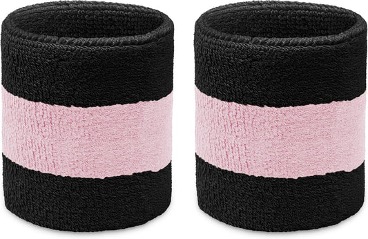 COUVER 2-Color Striped Wrist Sweatbands - Terry Cloth Athletic Wristbands for Men, Women & Youth - 1 Pair Moisture Wicking Sports Wristbands for Tennis, Basketball, Gym & Running, 1 Pair
